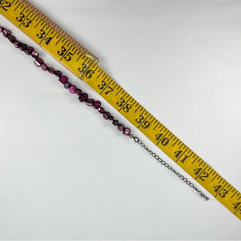 Boho Purple Shell & Crystal Beaded Necklace with Silver Accents 39” 43”Extender
